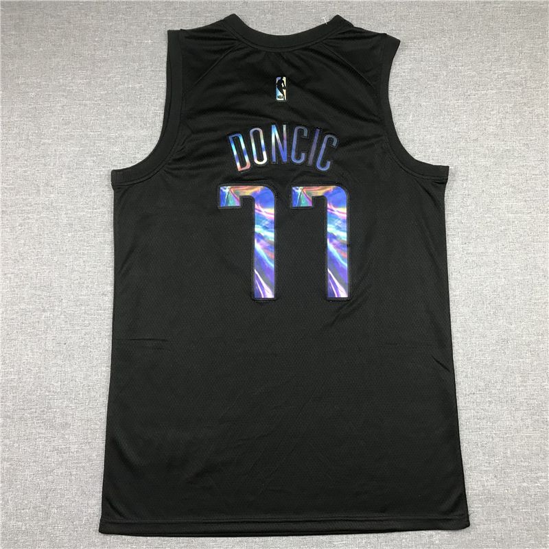 Men Dallas Mavericks 77 Doncic Black Rainbow version 2021 Nike Game NBA Jersey